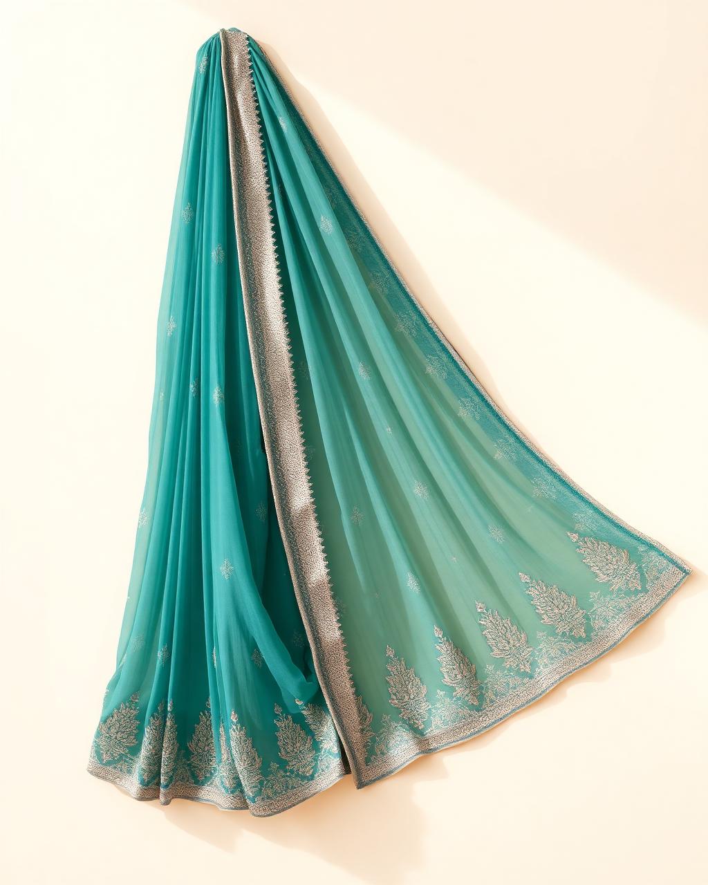 Teal Sequin Chiffon Saree