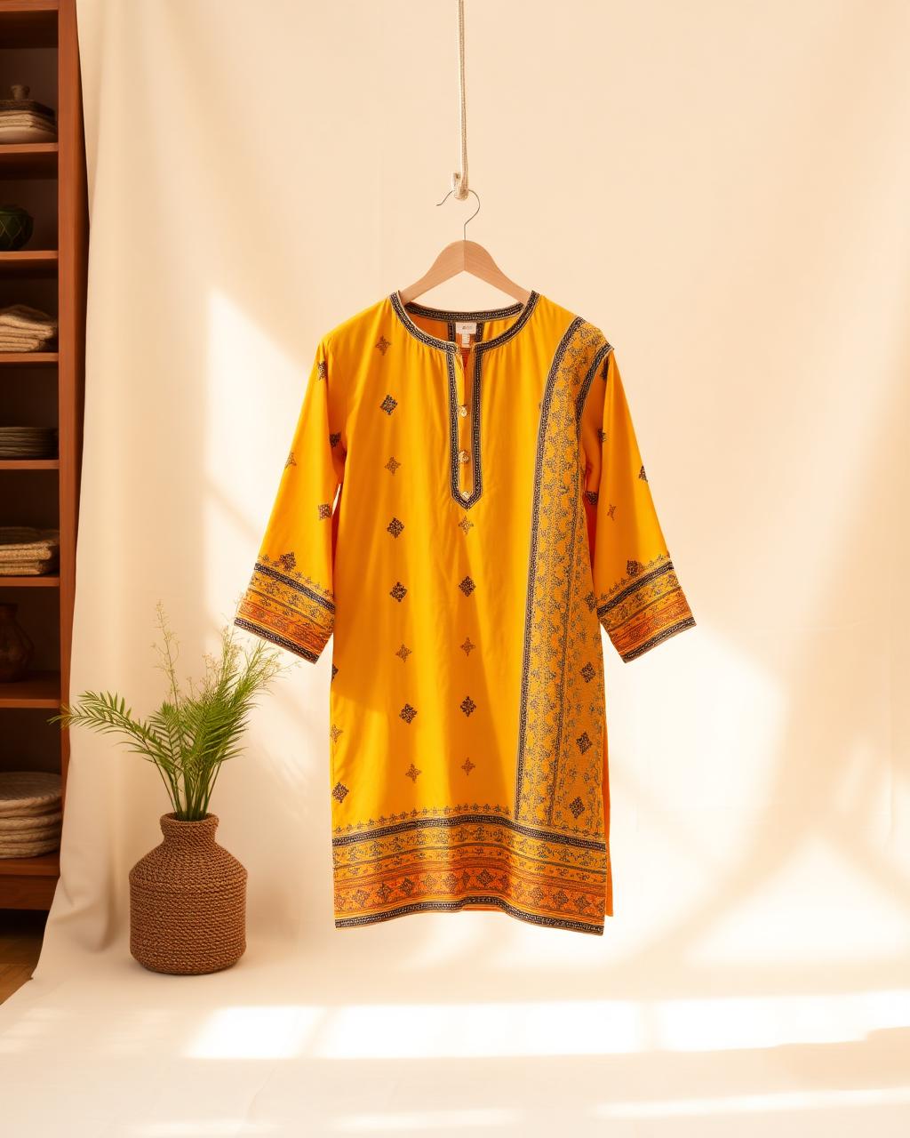 Mustard Block Print Kurti